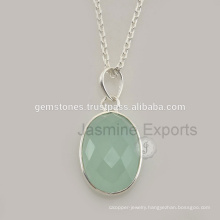 Designer Chalcedony Gemstone Silver Long Chain Necklace For Women